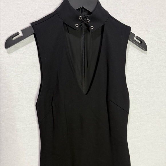 GUESS Black V-Neck Dress with Lace Up Choker Detail - Picture 3 of 5
